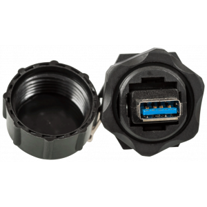 Industrial USB 3.0 socket coupler, IP68, with a cap